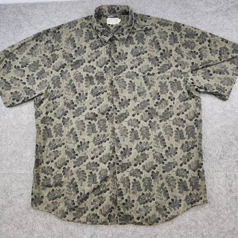 VTG Banana‎ Republic Shirt Mens XL Green Leaf Short Sleeve Button Up Tropical